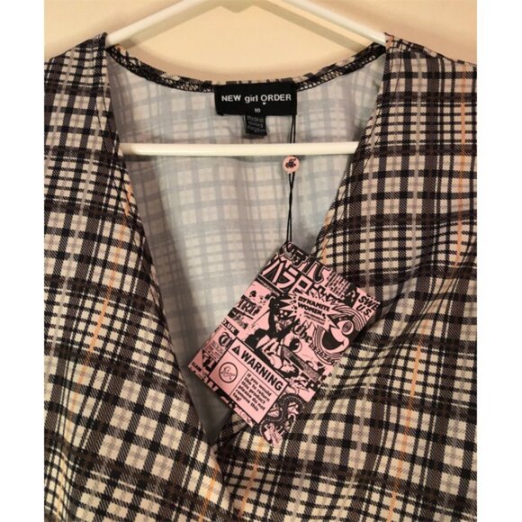 New Girl Order wrap crop top with puff sleeves in heritage check US size 6 - Picture 7 of 9